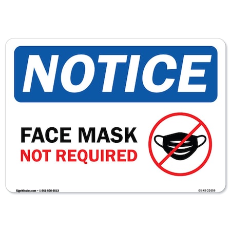 Signmission Public Safety Sign, Face Mask Not Required, 18in X 12in Decal, 18" W, 12" H, Face Mask Not Required OS-NS-D-1218-22659